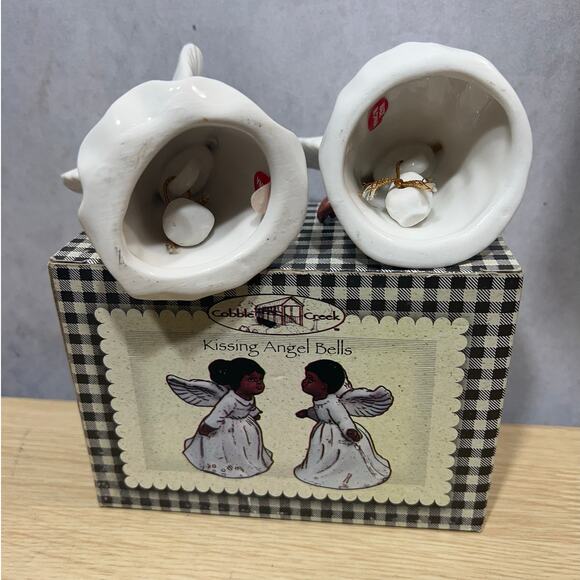 Cobble Creek Kissing Angels Bells African American Boy & Girl New In Box - Picture 3 of 5